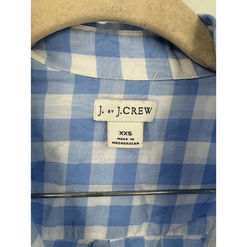 J. Crew Plaid Button Front Shirt Blue Long Sleeve Lightweight Preppy Western XXS - Picture 3 of 10